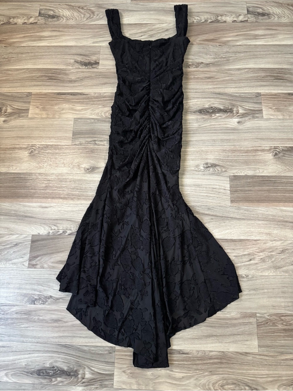 House of Cb Cesca Floral Ruched High-Low Dress in Black Size Medium - Picture 10 of 12